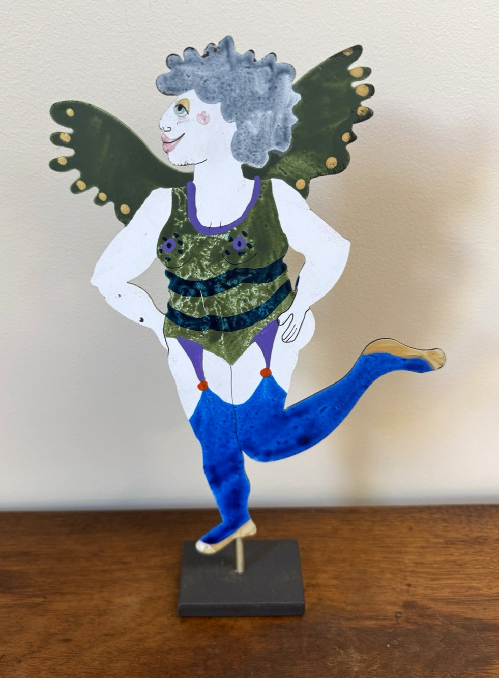 Judie Bomberger Signed 1998 Fairy Metal Sculpture Folk Art Figure 12.25"